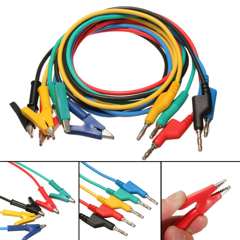 5Pcs 1M 4mm Silicone Banana Plug to Crocodile Alligator Clip Test Probe Lead Wire Cable