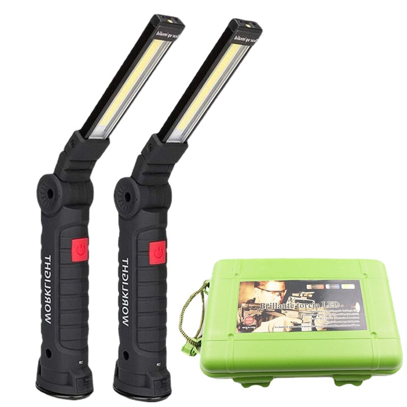 USB Rechargeable With Built-in Battery Set Multi Function Folding Work Light COB LED Camping Torch Flashlight