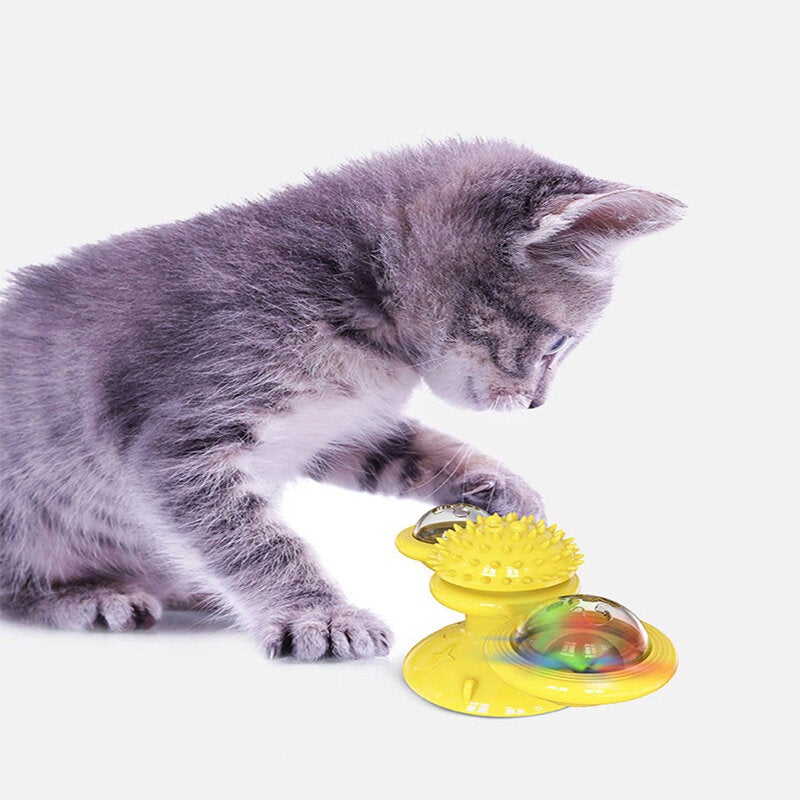 Pet Interactive Puzzle Training Cat Toy Turn Around Windmill Turntable With LED Ball And Catnip Ball Tease Pet toy Scratching itching Cat Brush