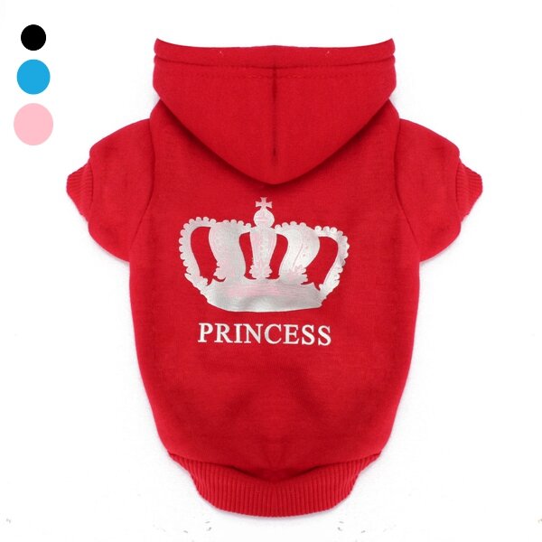 XS To XXXL Winter Pets Dog Princess Crown Printed Clothes Puppy Cat Hoodie Warm Coat