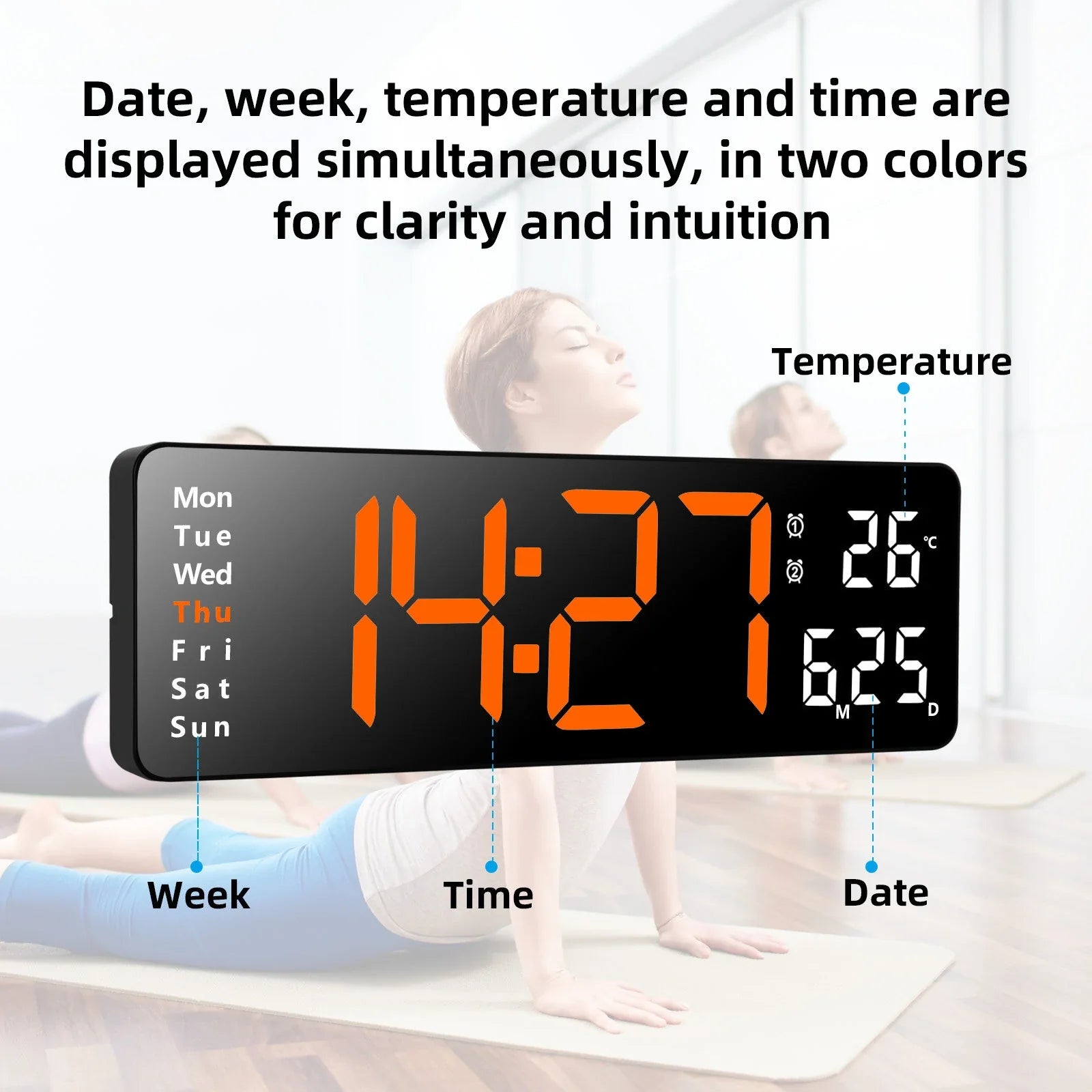 13-Inch LED Digital Wall Clock with Remote, Auto Brightness, Temperature, Date, Week Display - Ideal for Home, Office, Classroom