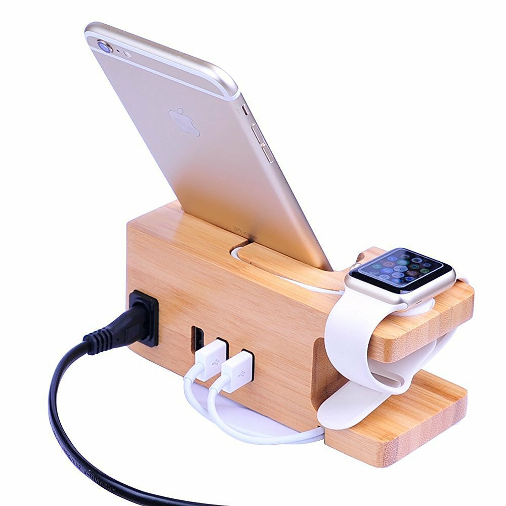 Bamboo Multi Function Charger Dock for Apple Phone Watch