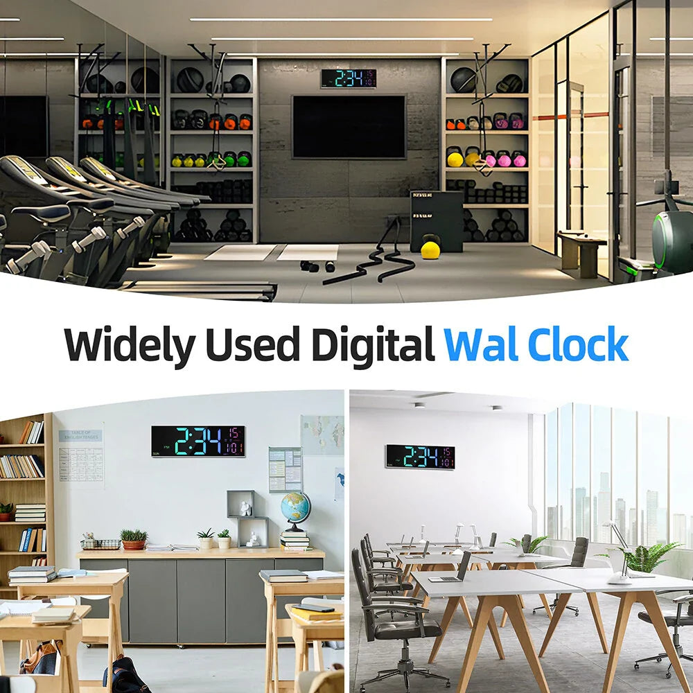 16" LED Digital Wall Clock with Remote, RGB Display, Auto Brightness, Date, Temperature - Ideal for Living Room, Bedroom, Office Decor