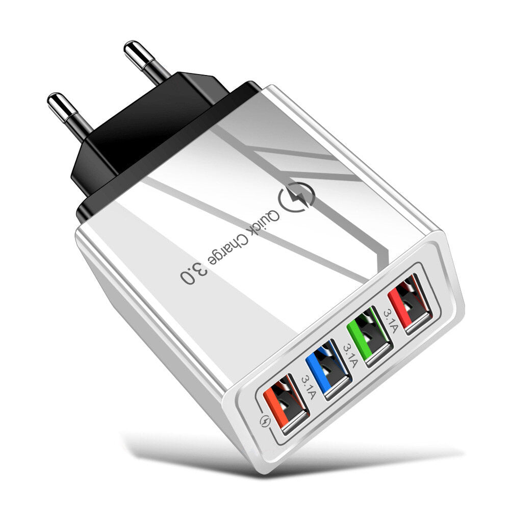 4-Port USB Fast Charger EU Adapter for iPhone 14, Samsung S22, Xiaomi, Hui