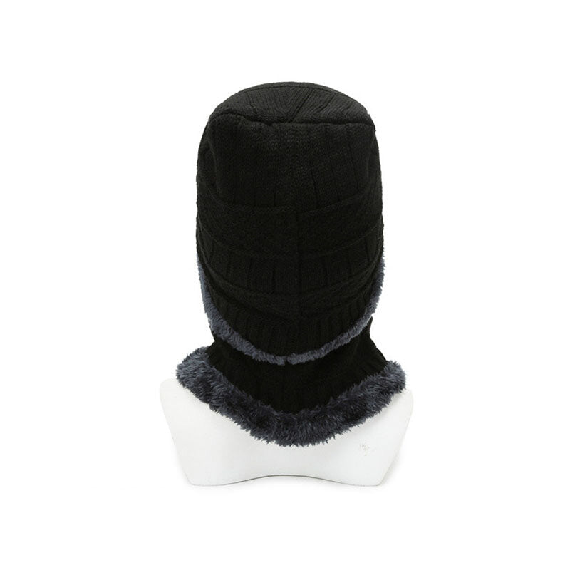 Winter Padded Hat Scarf Set Warm Knitted Cap Thick Fleece Lining Neck Warmer for Men Women