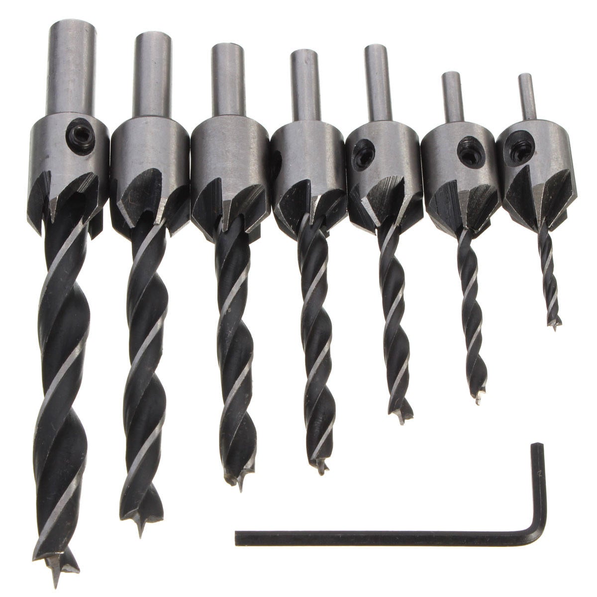 7pcs 3mm-10mm 5 Flutes Countersink Drill Bit Set HSS Carpentry Reamer Woodworking Chamfer