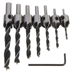 7pcs 3mm-10mm 5 Flutes Countersink Drill Bit Set HSS Carpentry Reamer Woodworking Chamfer