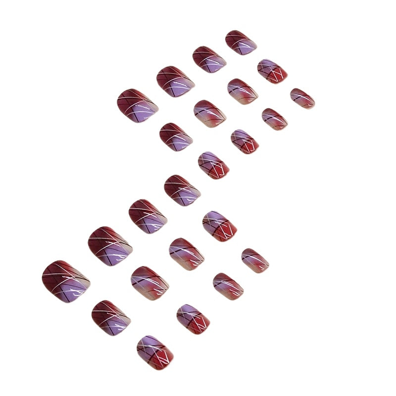 24pcs Glossy Short Square Fake Nails, Ice Transparent Press On Nails with Geometric Design