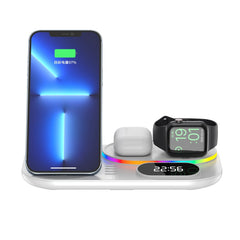 15W 4-in-1 Wireless Charger with Clock & RGB Lights for iPhone, Samsung, AirPods, Apple Watch