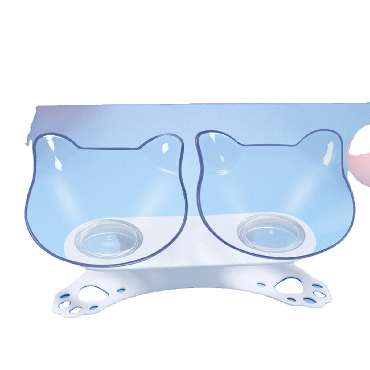 15 Tilt Angle Plastic Transparent Cat Food Bowl Double Bowl Removable Easy Cleaning