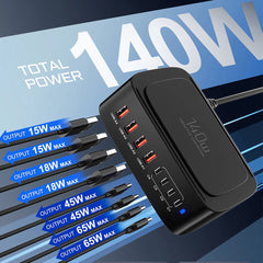 140W 8-Port USB PD Charger, Fast Charging Station for iPhone, Hui, Samsung, Xiaomi