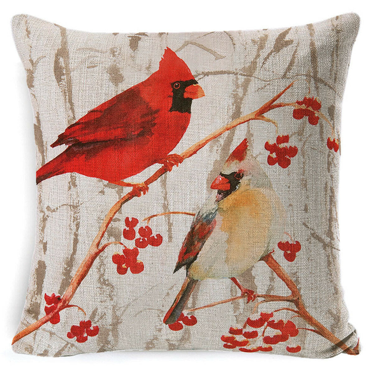 1pc Linen Pillow Cover 45x45cm Flower Bird Pattern Pillowcase Household Sofa Decorative Cushion Cover Supplies