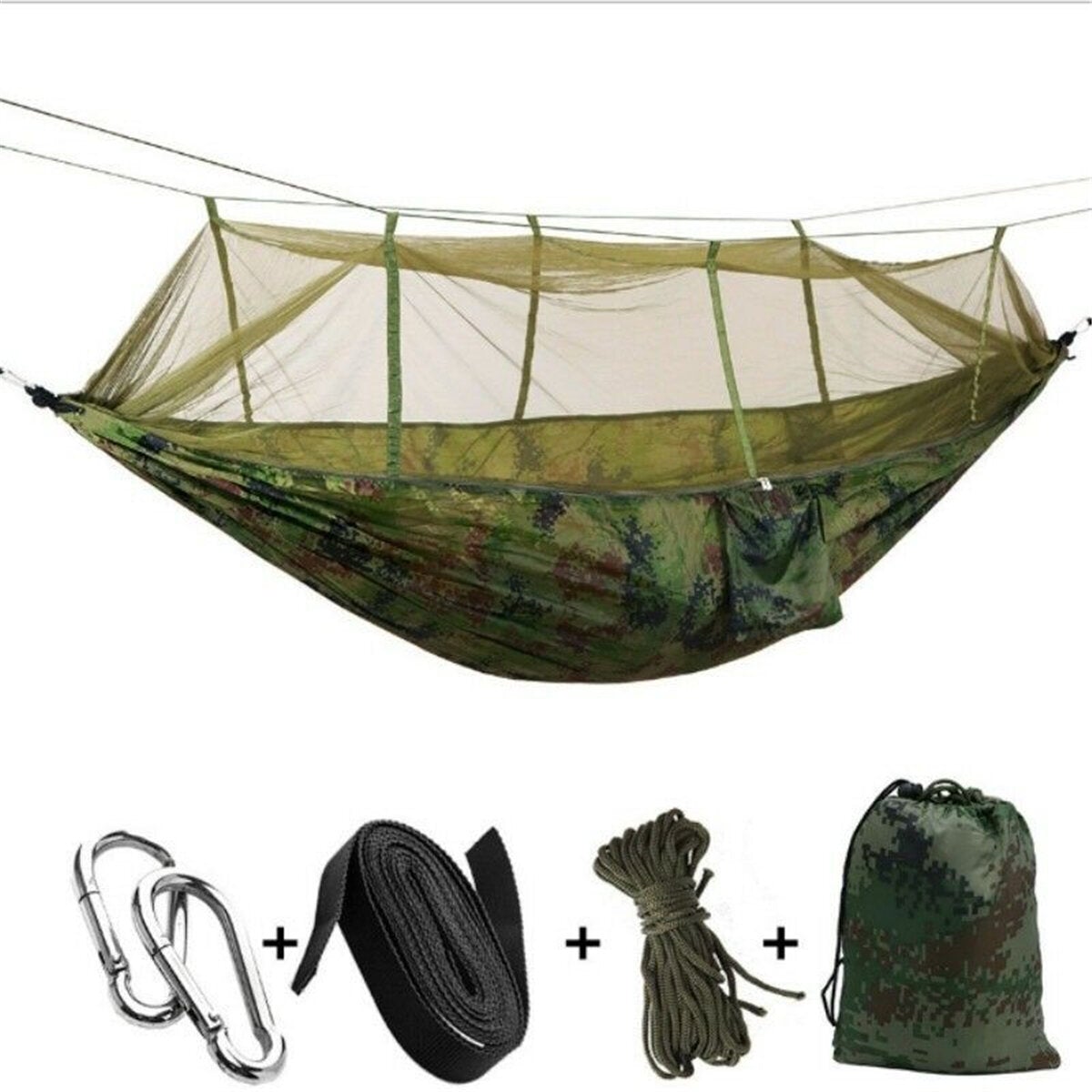 Double Camping Hammock with Mosquito Net Portable Nylon Tent Bed Outdoor