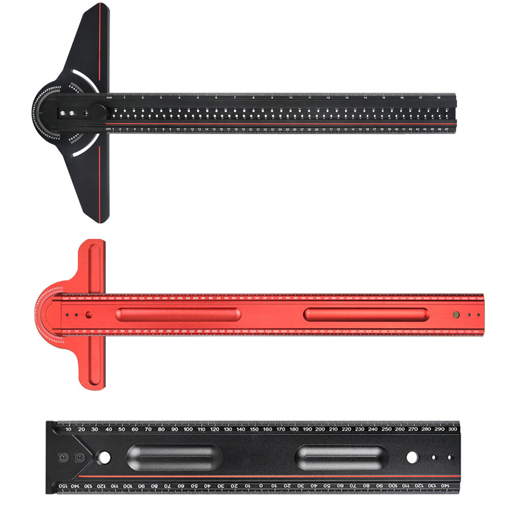 Aluminum Alloy Woodworking Edge Ruler & Protractor for Carpentry