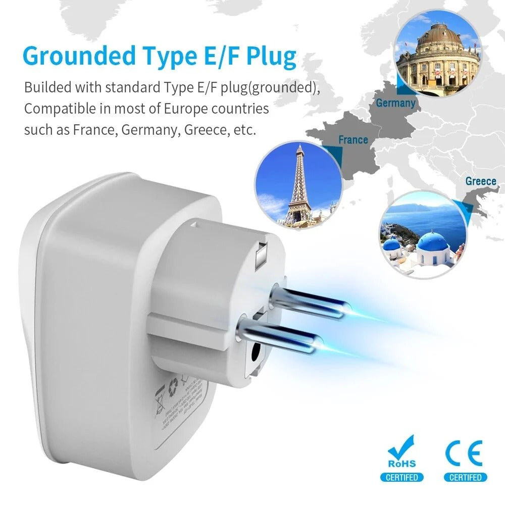 EU 3-in-1 4000W Wall Socket Extender with AC Outlet & 2 USB Ports, Overload Protection