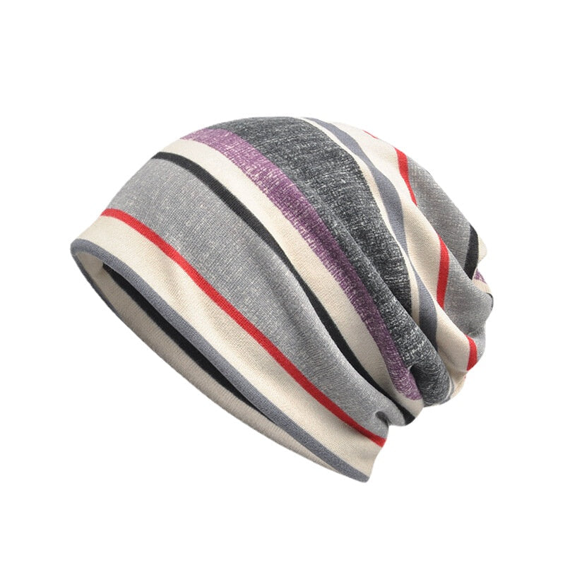 Unisex Autumn Winter Warm Polyester Striped Hat Multi Functional Outdoor Cycling Turban Hat Scarf
