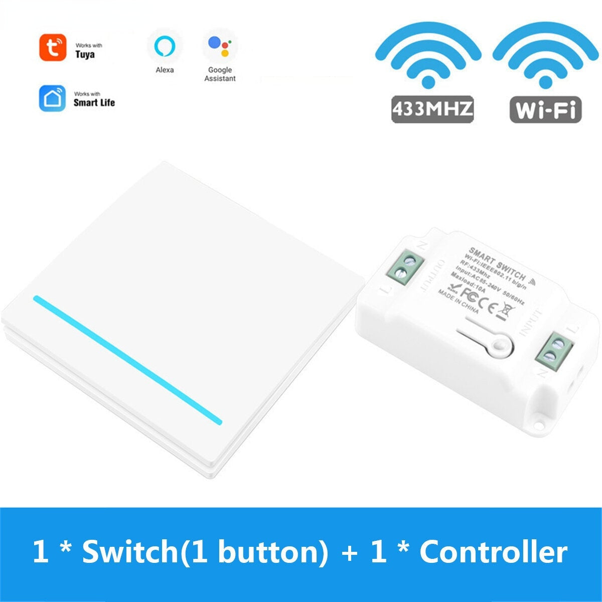 1/2 Gang WiFi Button Switch Home Wall Light Control+ RF Button Remote Smart Life