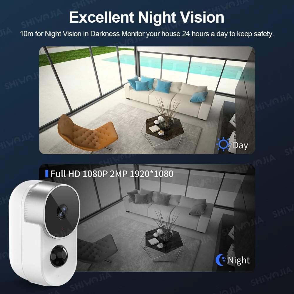 1080P 2MP WiFi IP Camera AI PIR Motion Sensor Derection 2-way Audio Battery Powered Security CCTV Cam Outdoor Waterproof