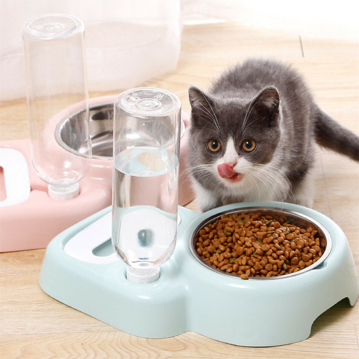 2 In 1 Autoxic Pet Bowl 500ml Adjustable Drinking Fountain Dog Cat Food Feeder