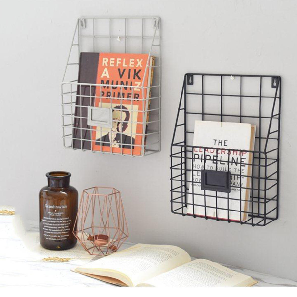 Modern Wire Storage Baskets Magazine Newspaper Wall Mounted Post Rack Organizer Shelf