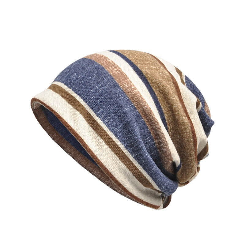 Unisex Autumn Winter Warm Polyester Striped Hat Multi Functional Outdoor Cycling Turban Hat Scarf