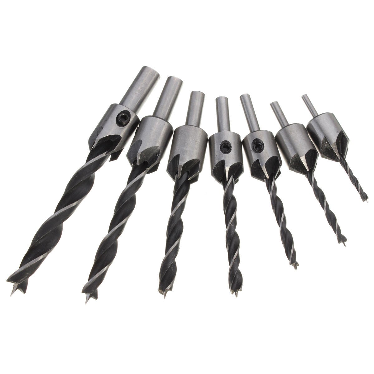 7pcs 3mm-10mm 5 Flutes Countersink Drill Bit Set HSS Carpentry Reamer Woodworking Chamfer