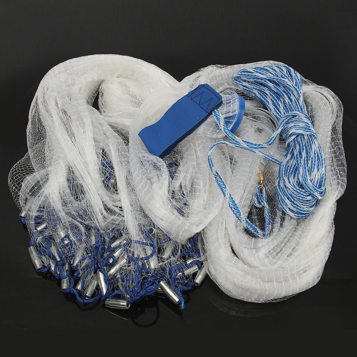 12 X24FT Fishing Net Nylon Mono Mesh Easy Throw Hand Casting 7.2m Sinkers