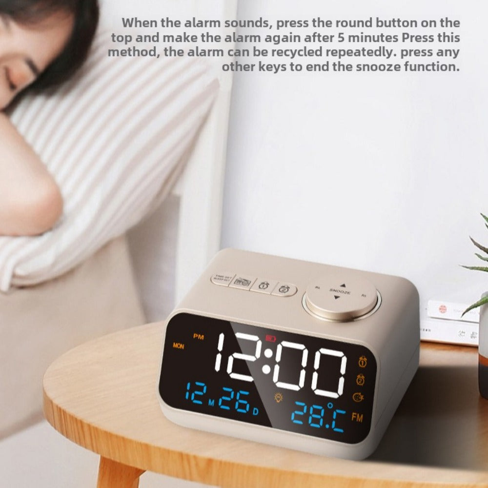 Digital FM Radio Alarm Clock with Dual Alarms, Snooze, Temperature, Date Display, and Memory Function