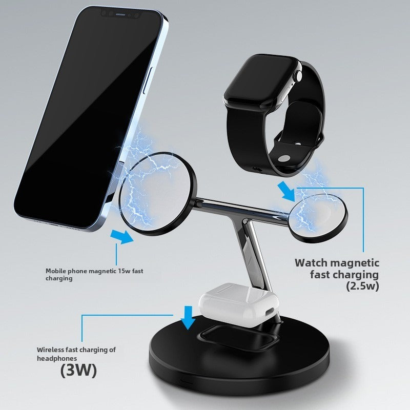 Fast Wireless Magnetic Charger Stand for iPhone 12-14, Samsung S23, Apple Watch, AirPods