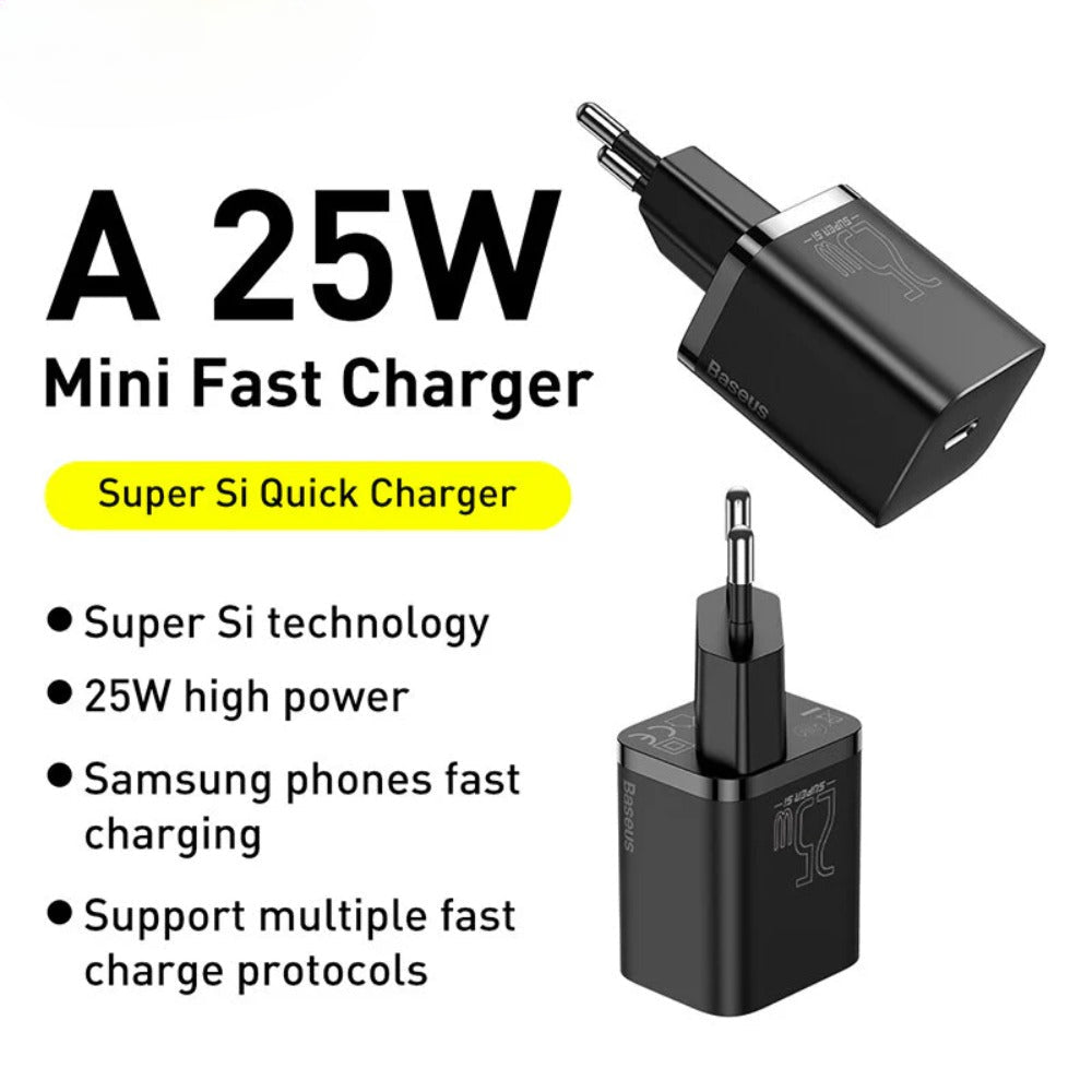 25W USB-C PD3.0 QC3.0 Fast Charger EU Plug for iPhone, Xiaomi, Samsung, Hui