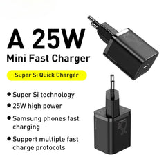 25W USB-C PD3.0 QC3.0 Fast Charger EU Plug for iPhone, Xiaomi, Samsung, Hui