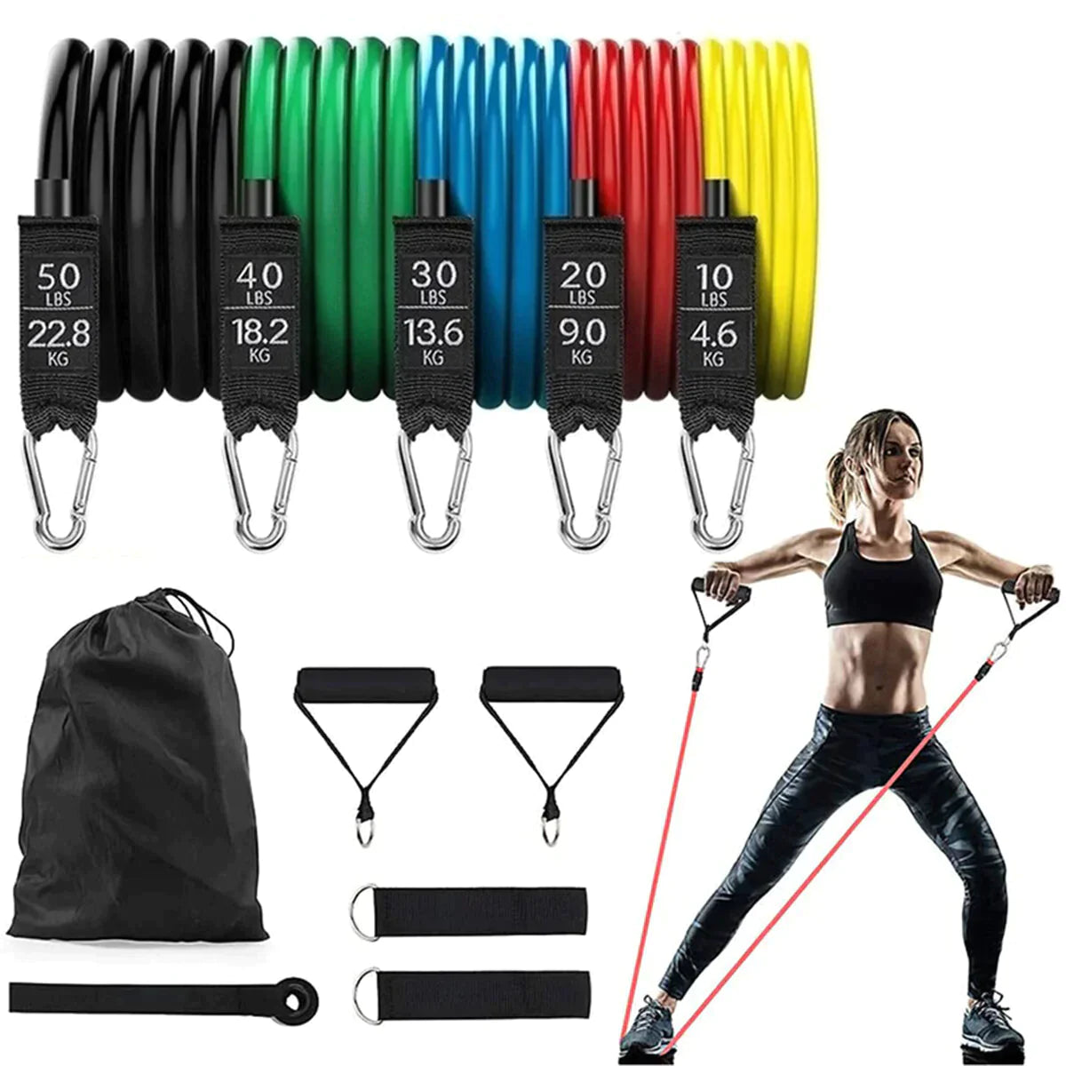 11pc/Set 150lbs Latex Resistance Bands Home Gym Training Exercise Pull Rope Expander Fitness Equipment