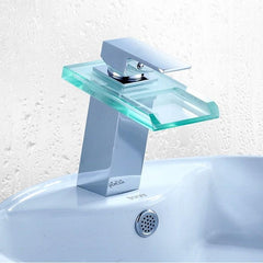 LED Bathroom Sink Faucet Waterfall Water Flow Chrome One Hole/Handle Vessel