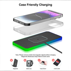 RGB Fast Wireless Charger for Qi Phones: iPhone 15/14/13, Mate60 Pro, AirPods. Includes 1M Cable.