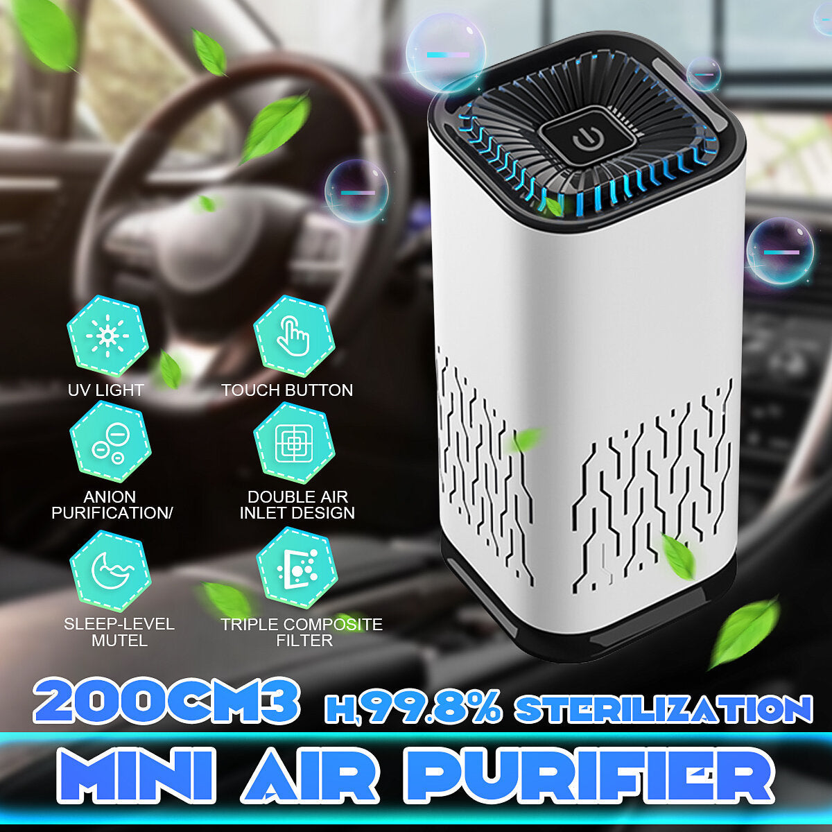 Mini Air Purifier With 7-Color Light USB Smart Home Car Fresh Oxygen Ionizer Smoke Cleaner