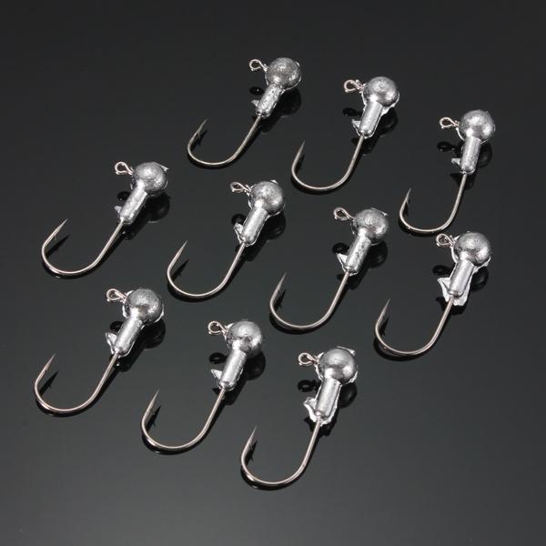 10pcs Jig Head Fishing Hooks Lead Round Head Jigs  Hooks Fishing Tackle