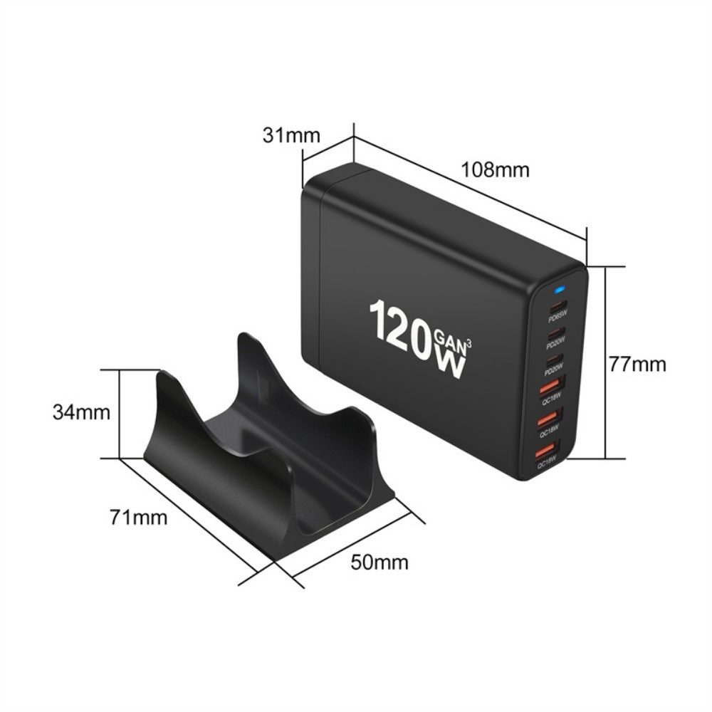 120W GaN 6-Port USB PD Charger, Fast Charging Station for iPhone, Hui, Samsung