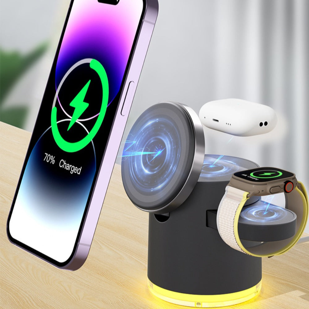 3-in-1 15W Wireless Charger & Night Light for iPhone 15/14/13, Mate60 Pro, Samsung Galaxy Z Flip4