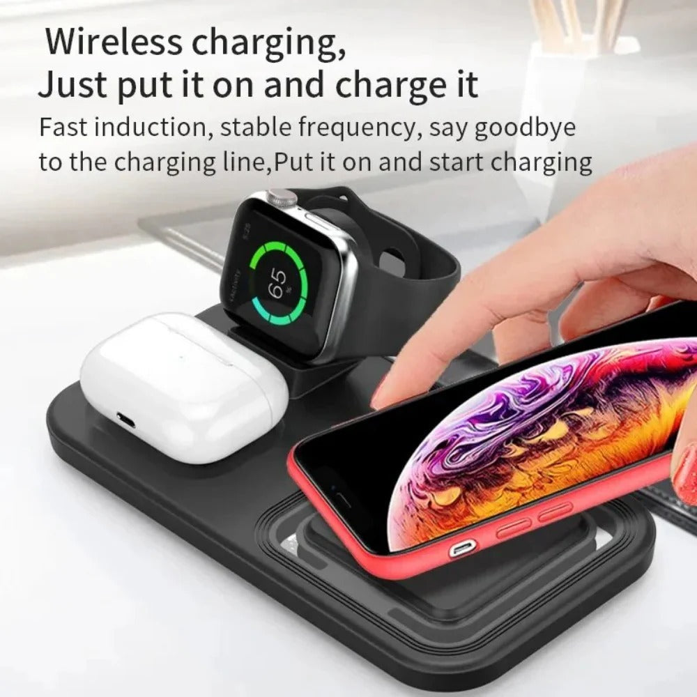 3-in-1 15W Wireless Charger Stand: Fast Charging for iPhone, Apple Watch, Earphones