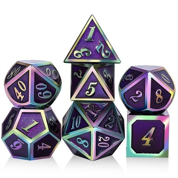 7Pcs/Set Rainbow Edge Metal Dice Set with Bag Board Role Playing Dragons Table Game Bar Party Game Dice Hobbies Toy Gift