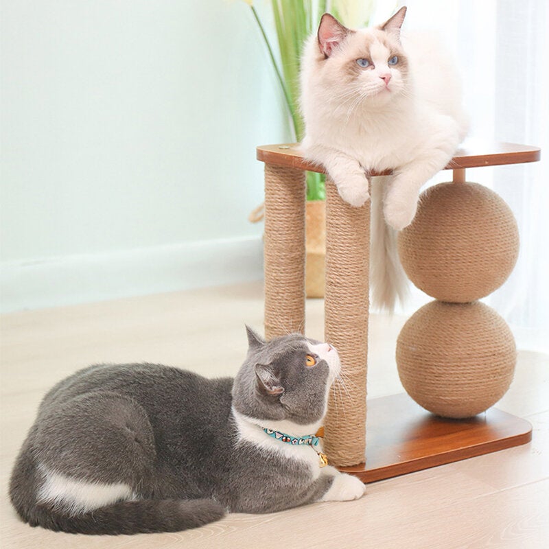 Cat Toy Wooden Bottom Plate Circular Grinding Claw Ball Cat Toy Climbing Frame Cat Toy With Sisal Ball