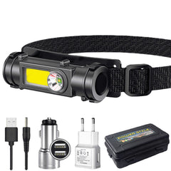 Portable Mini Powerful LED Headlamp XPE+COB USB Rechargeable Headlight Built-in Battery Waterproof Head Torch Head Lamp