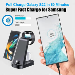 25W Super Fast Wireless Charger 3-in-1 for Samsung Galaxy S24 S23 Ultra S22 S21 S20 Watch Earbuds