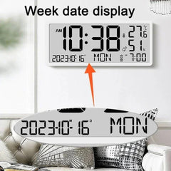 Large LCD Digital Wall Clock with Temperature and Humidity Display, Alarm, Desktop and Hanging Options for Home and Office