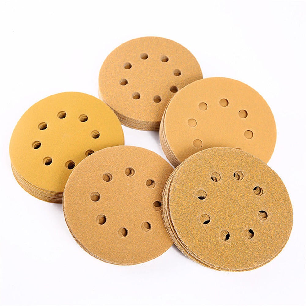 100pcs 5 Inch 8 Holes Hook Loop Sanding Discs Orbit Sandpaper Mat 60/80/120/150/240 Grit