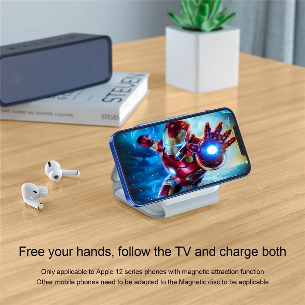 3-in-1 Magnetic Wireless Charger Stand for iPhone, Apple Watch, AirPods, 15W Fast Charging