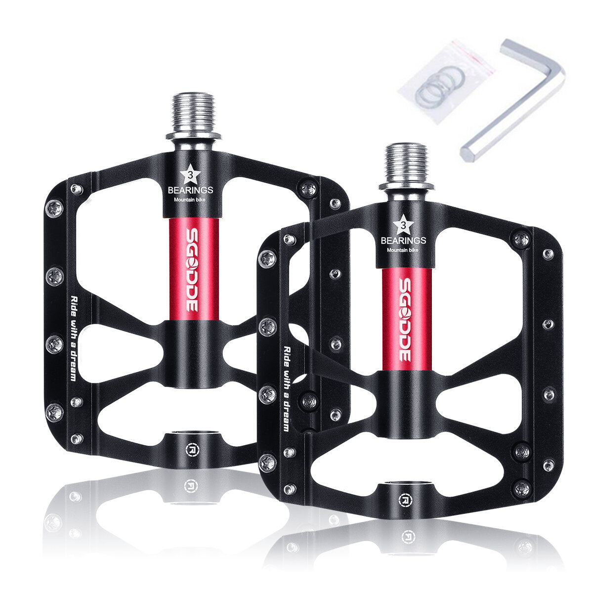 1Pair Bicycle Pedals 3 Bearings Platform Bicycle Flat Non-Slip Outdoor Cycling Flat Pedals