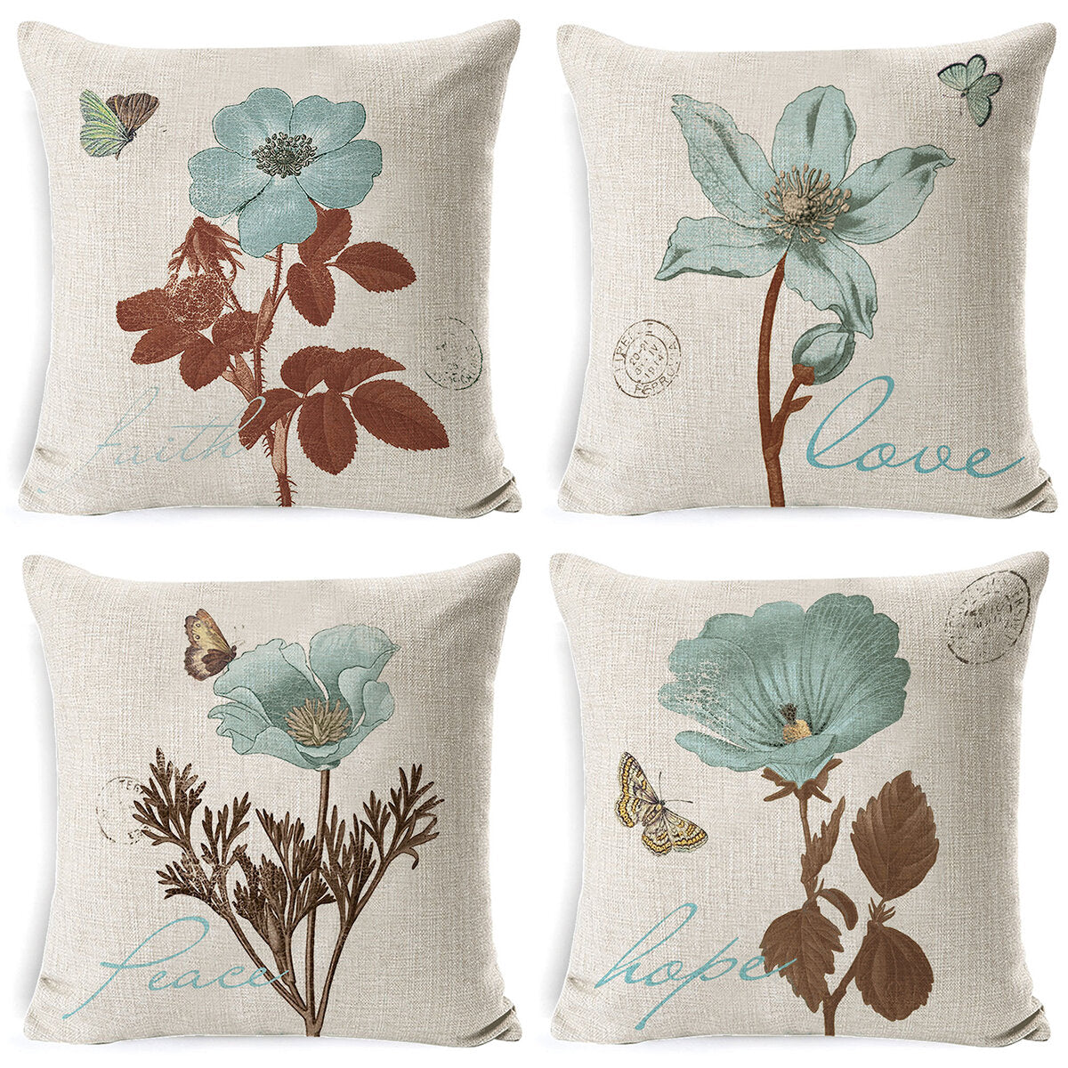 1pc Linen Pillow Cover 45x45cm Flower Bird Pattern Pillowcase Household Sofa Decorative Cushion Cover Supplies