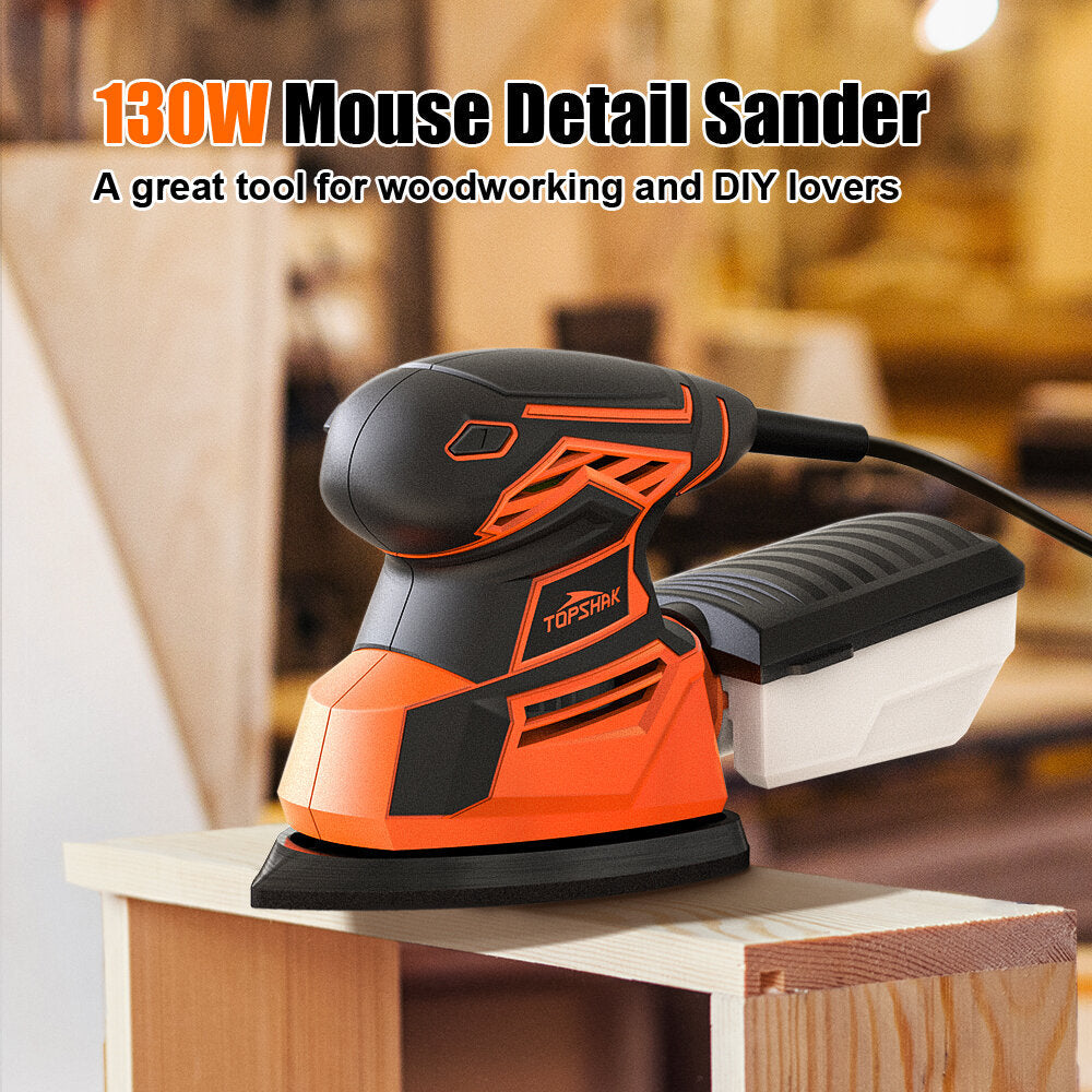 220V 130W Corded Electric Mouse Detail Sander Small Sander with 12Pcs Sandpapers Dust Collection Box Multi-Function Hand Sander for Woodworking EU Plug