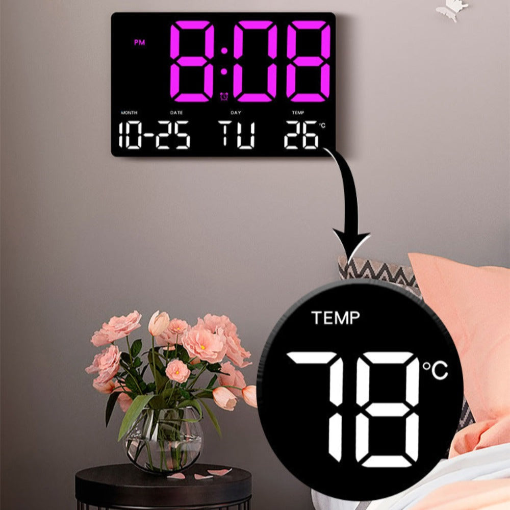 Large Digital LED Wall Clock: Remote Control, Adjustable Brightness, Temperature, Date, Week, 12/24H - Home/Office/Classroom